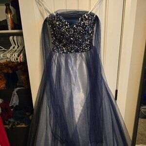 Sleeveless Elegant Navy Blue Ball Gown